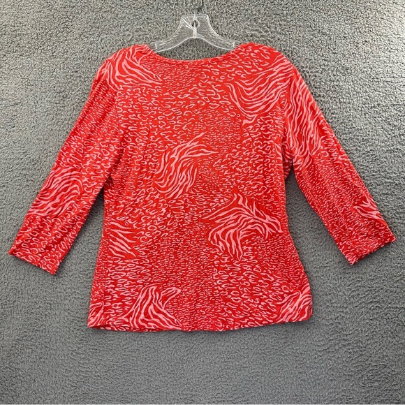Fresh Produce 3/4 Sleeve Knotted Mixed Animal Prints Top Coral Women's‎ M - Picture 2 of 8